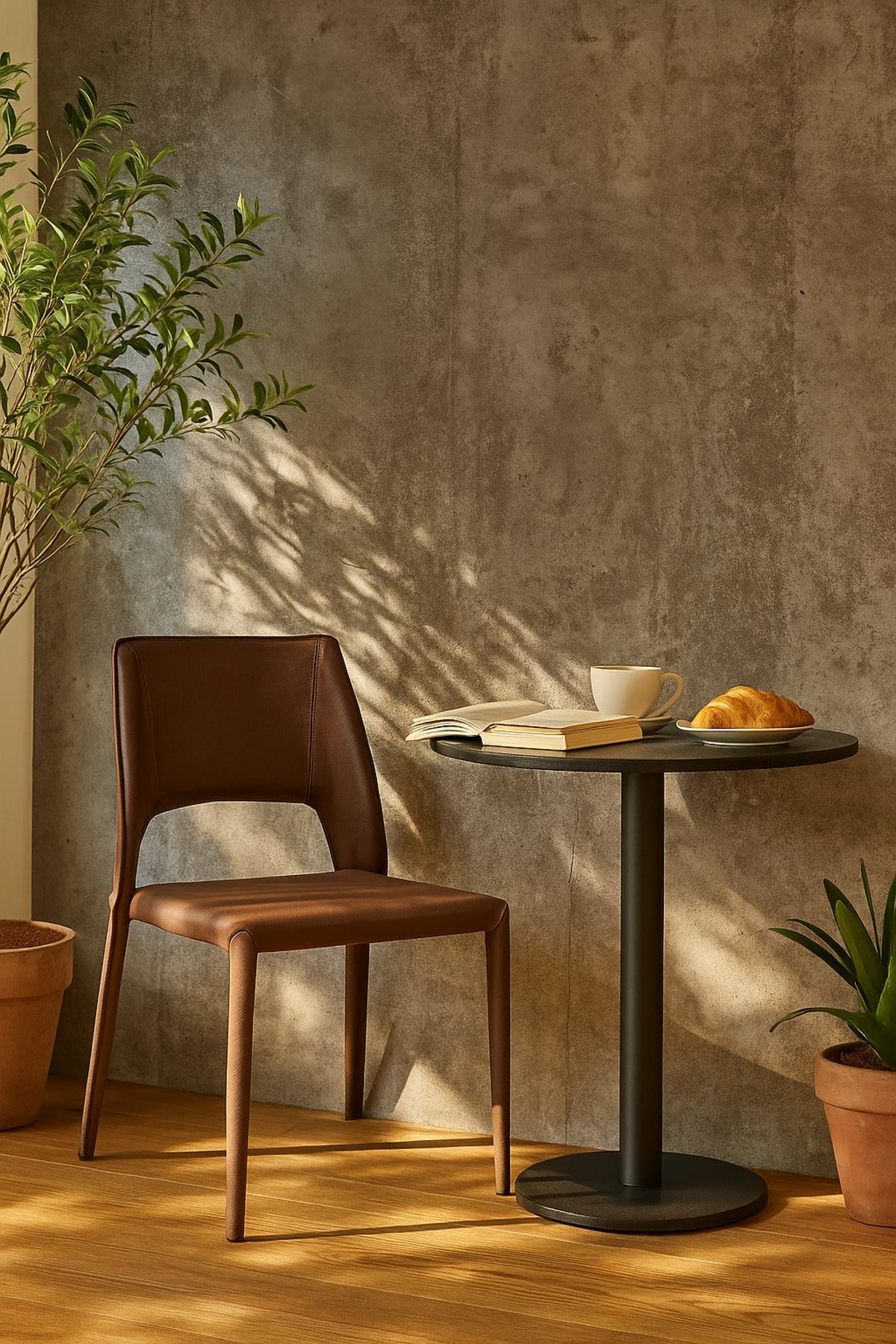 Dark Coffee PU Leather Dining Chair Modern Minimalist Chair with Full Leather Finish for Dining Room