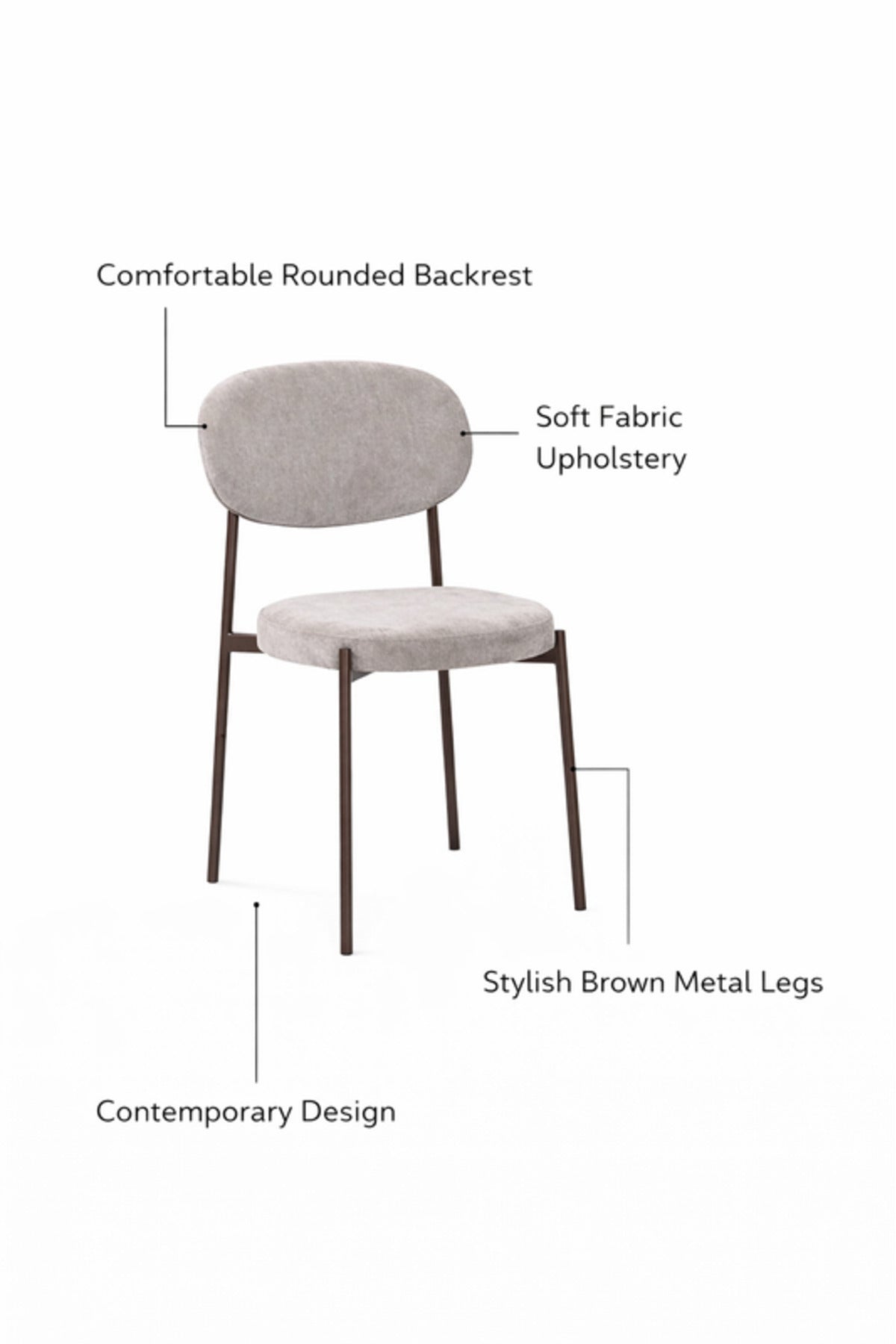 Modern D.Beige Upholstered Dining Chair with Metal Legs Comfortable Accent Chair