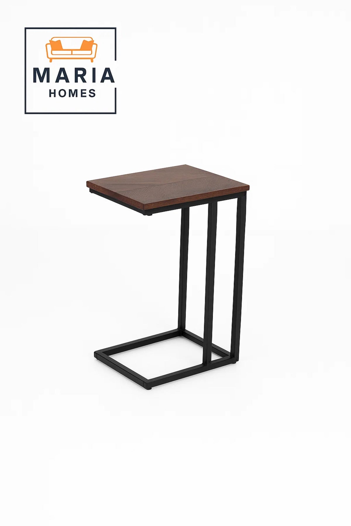Industrial C-Shaped Side Table with Dark Wood Top and Black Metal Frame-size 40*30*60CM