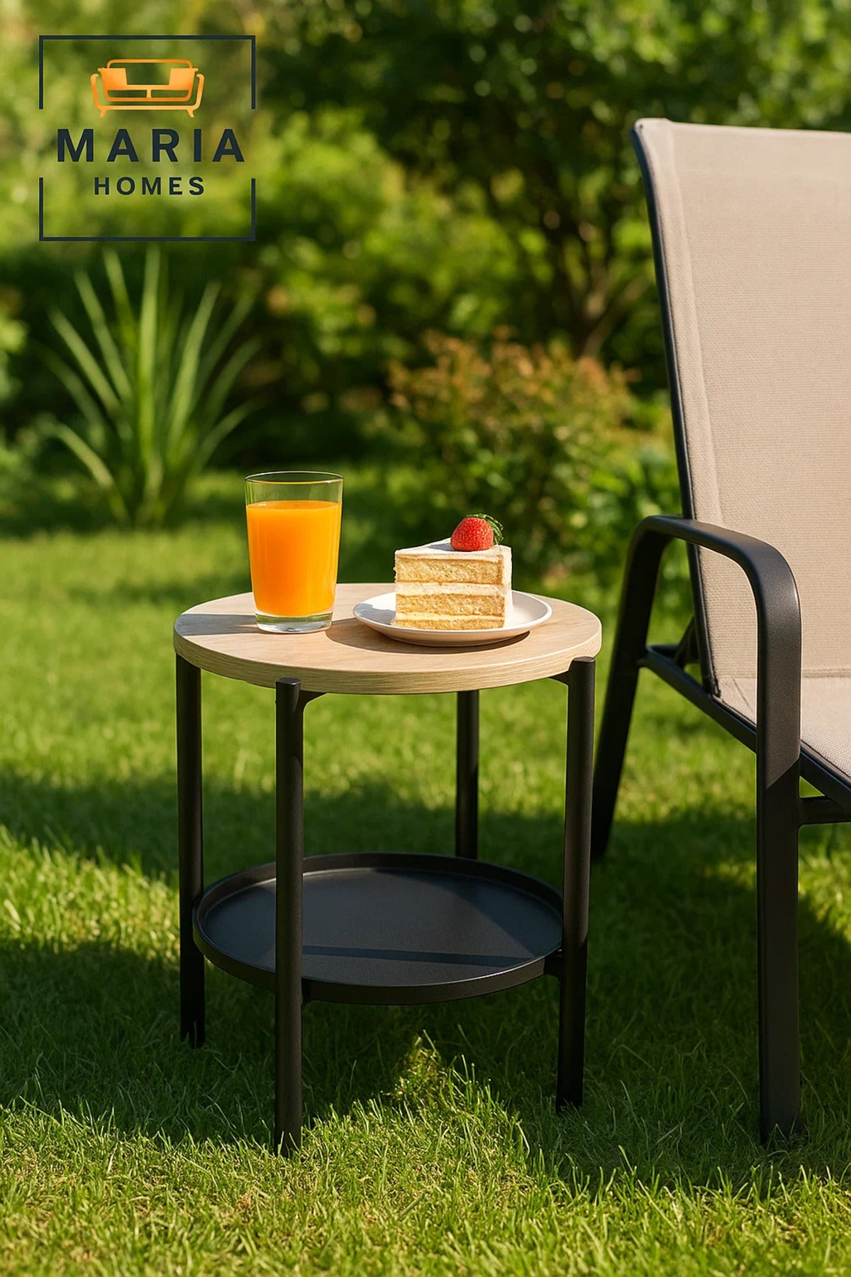 Modern Light Wood Side Table √ê Round Coffee Table with Black Storage Shelf 40_40_55 cm