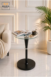 Modern Round Glass Side Table with Black Pedestal Base