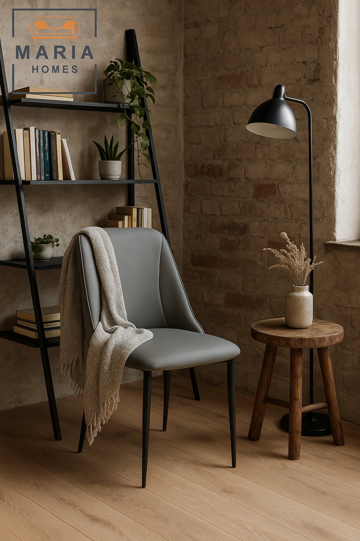 Elegant Grey Upholstered Dining Chair Ð Padded Faux Leather Seat With Black Legs For Home & Office