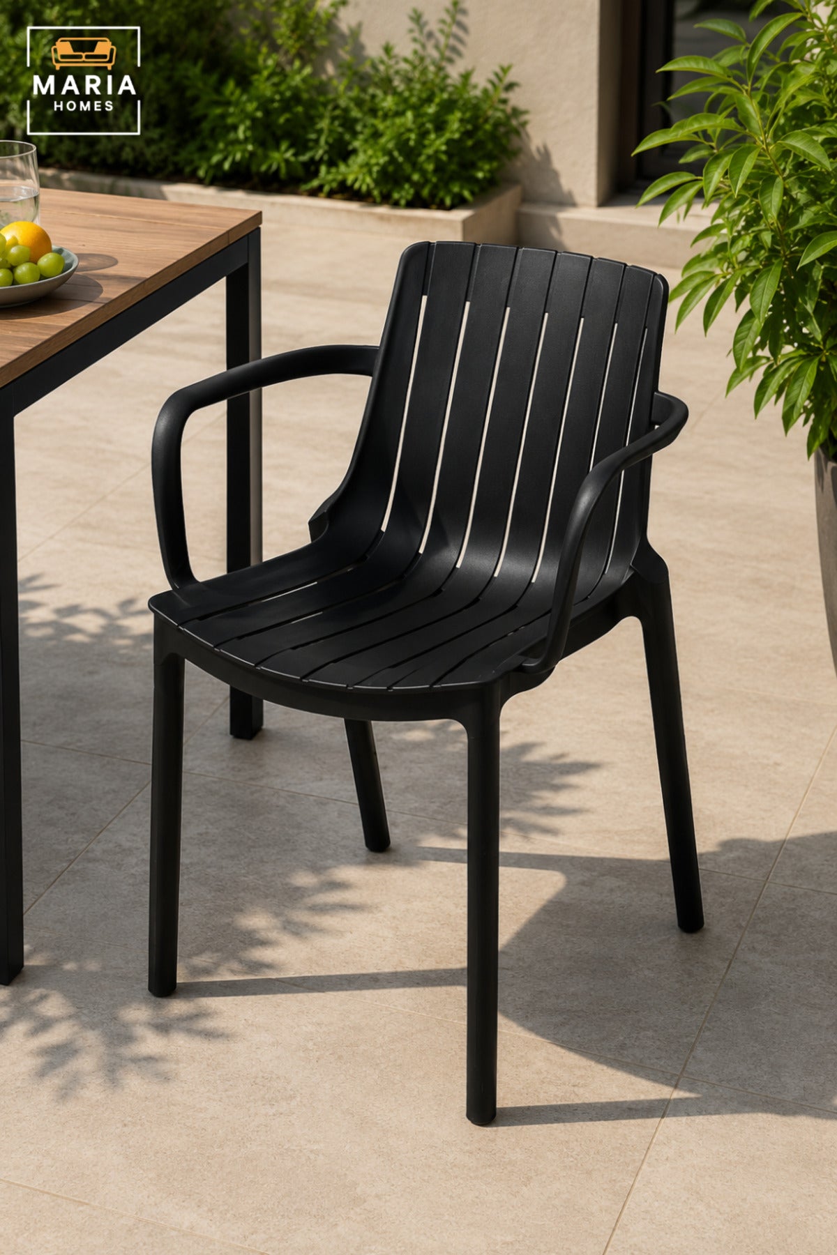Modern Garden Chair with Armrests, Slatted Backrest, Lightweight Outdoor Seating for Patio, Balcony, Terrace, Garden, Café & Outdoor Dining