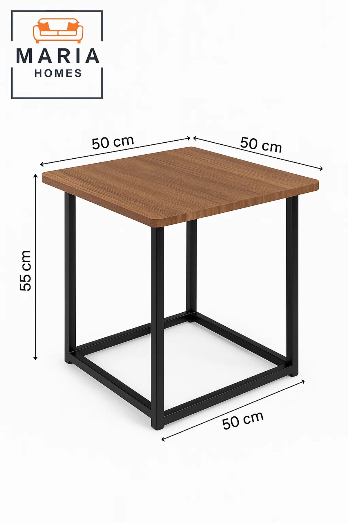 Square Wood Top Side Table with Black Metal Frame