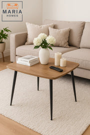 Square Wooden Side Table with Sleek Black Legs Ð Natural Finish