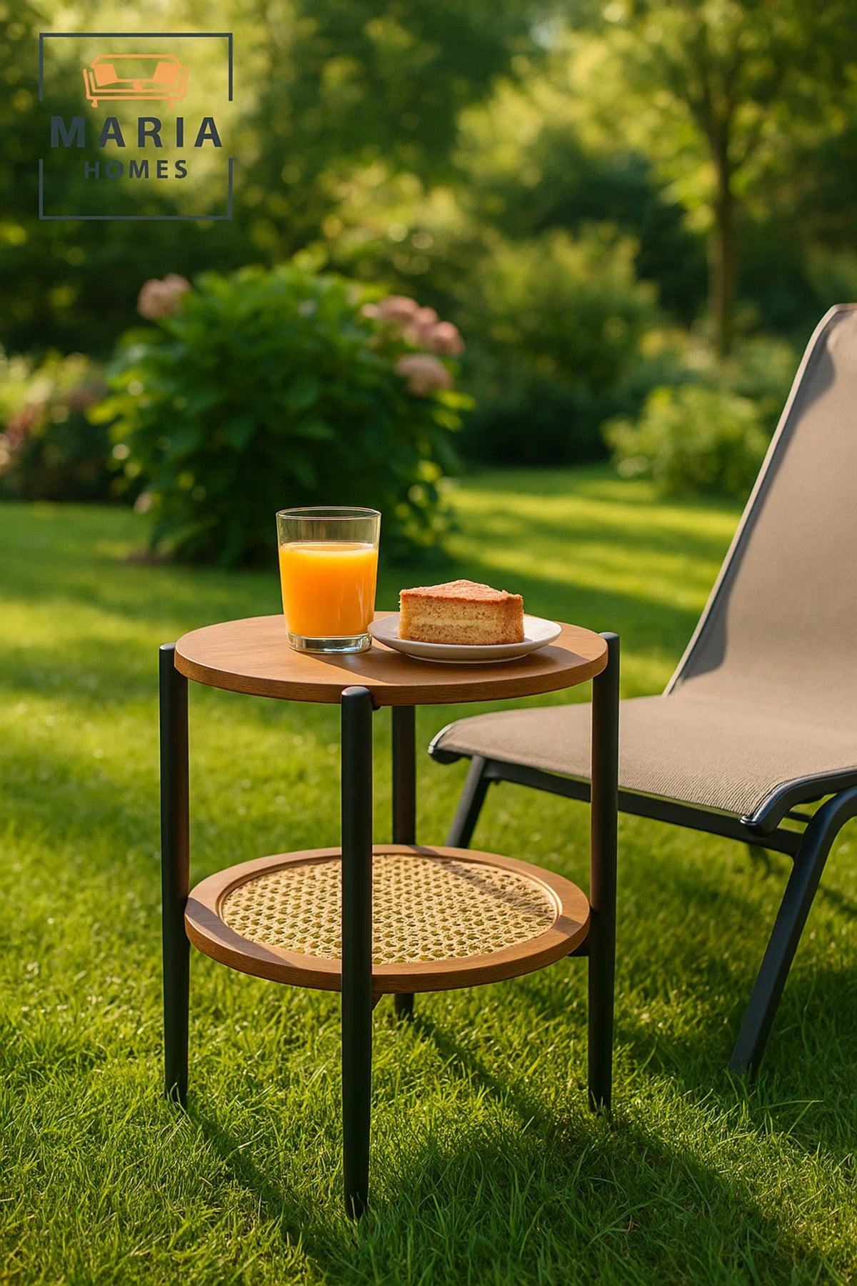 Modern Brown Side Table √ê Round Coffee Table with Rattan Storage Shelf 45_45_55 cm