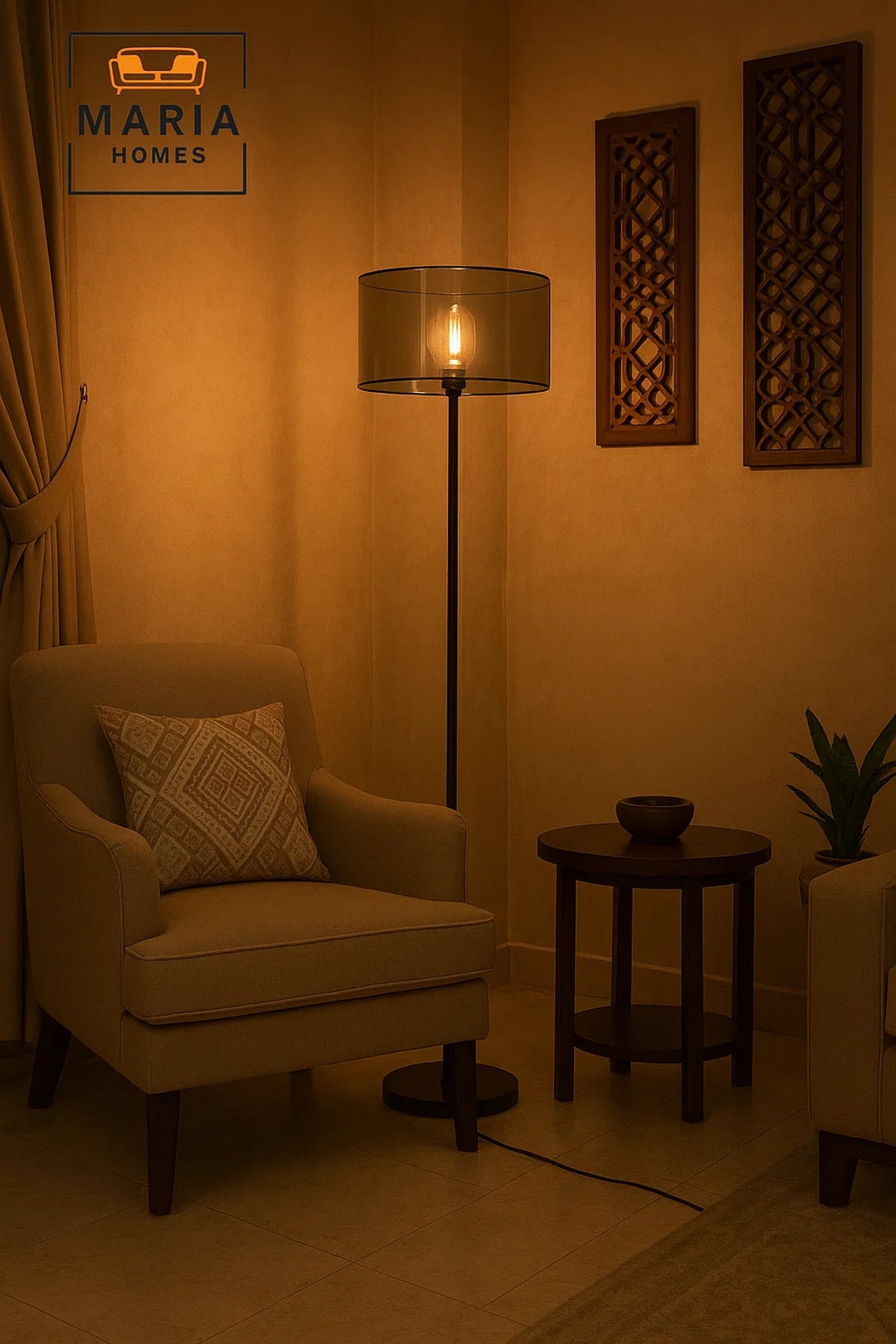Black Floor Lamp with Smoked Glass Shade