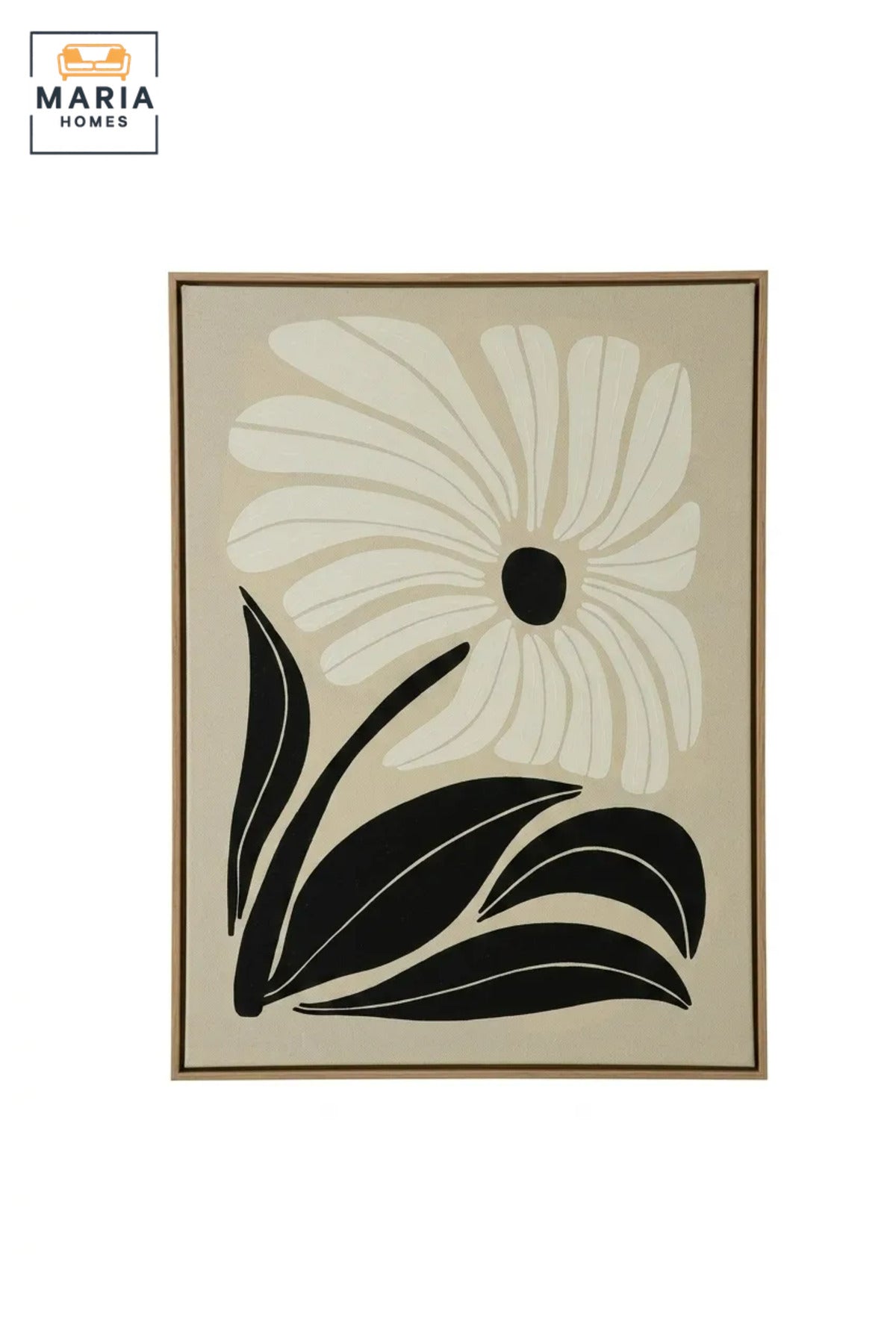 Modern Floral Wall Art with Slim Gold Frame, Black and White Botanical Canvas Print for Living Room, Bedroom, Hallway and Office Décor