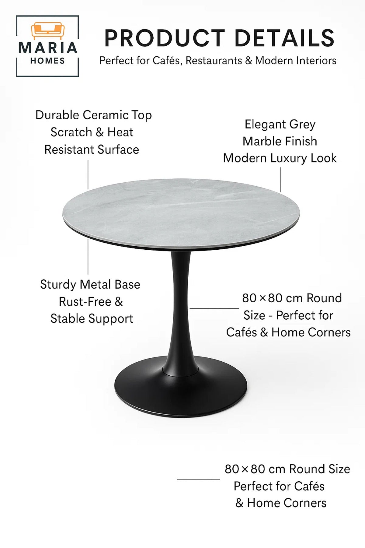 Round Grey Marble Dining Table √ê Modern Caf≈Ω, Restaurant, Office & Home Metal Furniture 80_80
