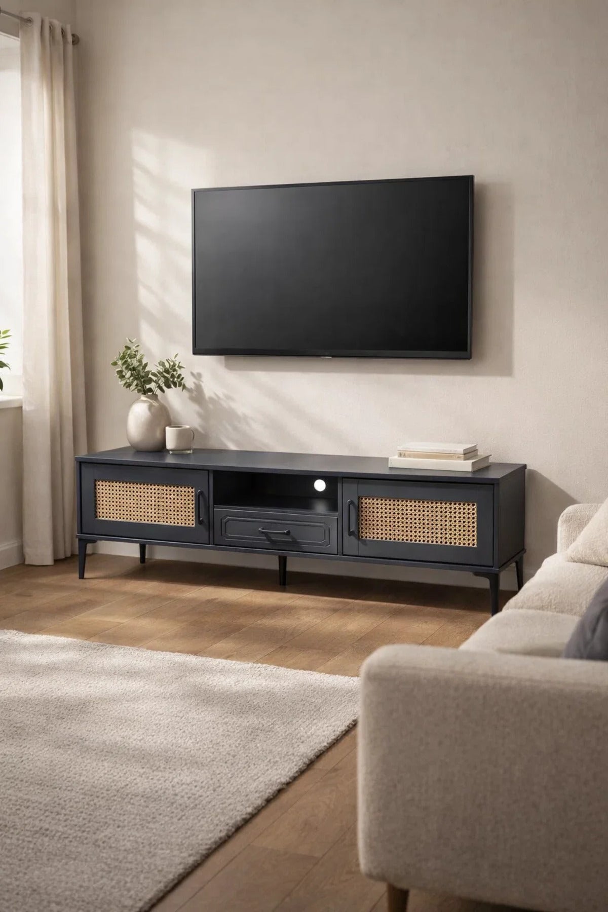 Dark Grey TV Stand √ê 140x40x46 cm Modern Plasma Table with Cabinets & Drawer