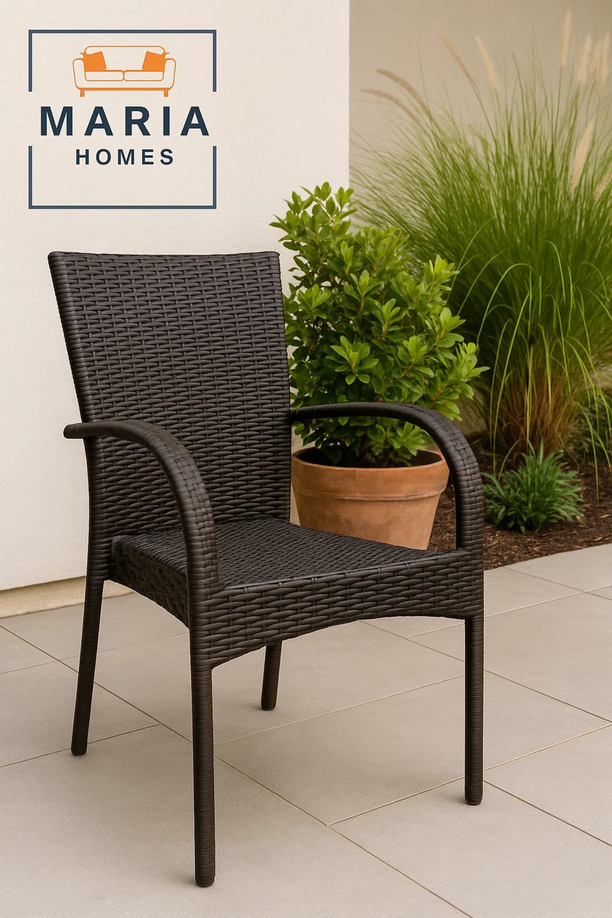 Brown Rattan Outdoor Armchair Ð Weather-Resistant Wicker Chair for Patio, Garden, or Balcony