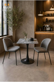Modern Square Marble Dining Table with Black Pedestal Base for Cafe Restaurant Furniture