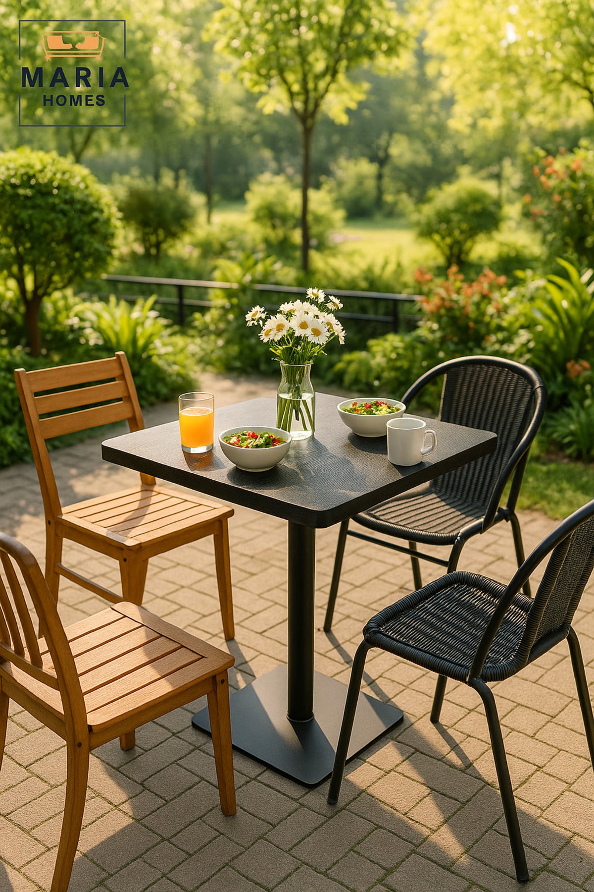 Black Square Dining Table 60_60_74 cm Ð Modern CafŽ & Restaurant Table with Metal Base