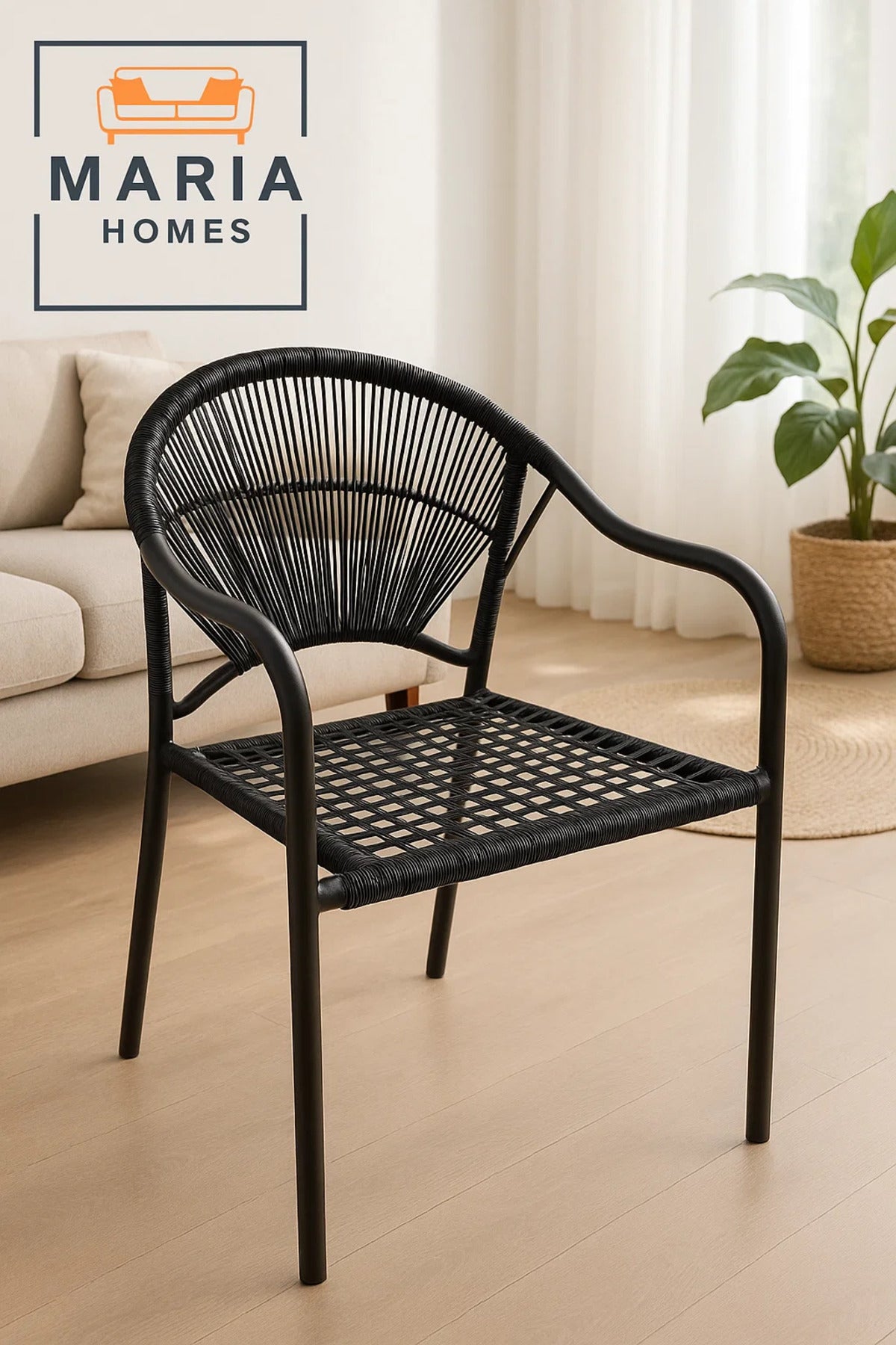 Modern Black Rope Woven Outdoor Chair Ð Sleek and Weather-Resistant Seating