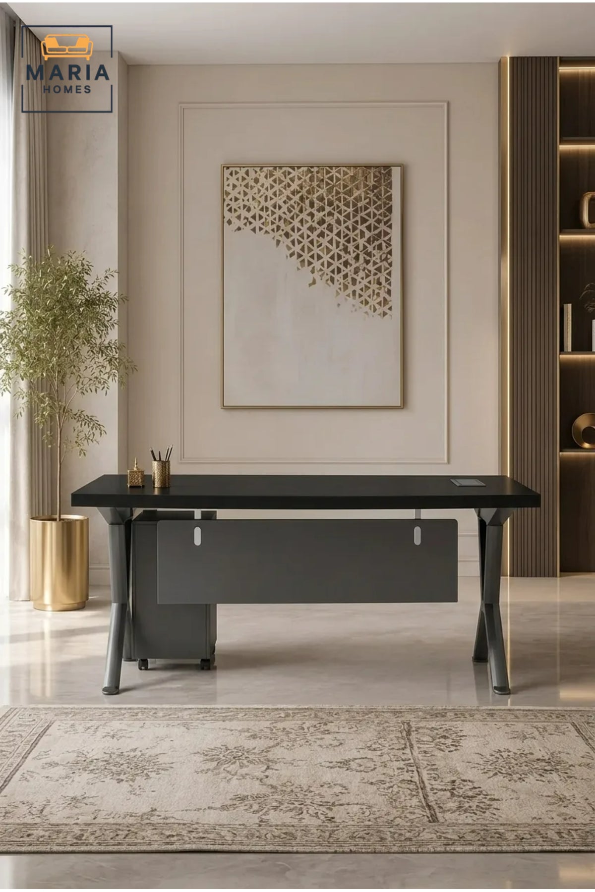 Contemporary Executive Office Desk with Mobile Storage Cabinet √ê Modern Manager Workstation Table