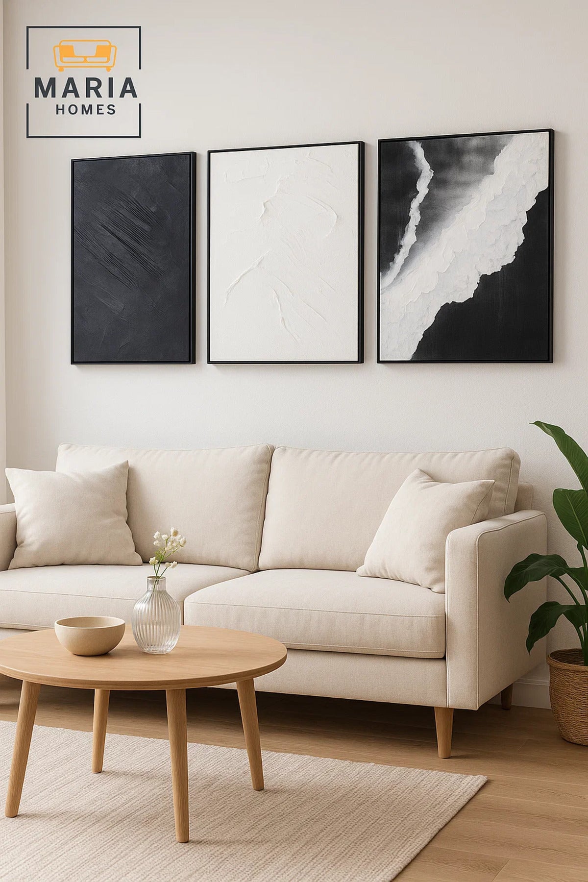 3 Piece 3D Wall Art Set Modern Abstract Black and White Decorative Panels 100_100 / 70_100 / 50_100