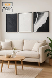 3 Piece 3D Wall Art Set Modern Abstract Black and White Decorative Panels 100_100 / 70_100 / 50_100