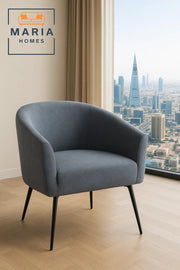 Blue Curved Arm Lounge Chair Ð Upholstered Accent Chair with Black Legs for Home, Office, or Lobby