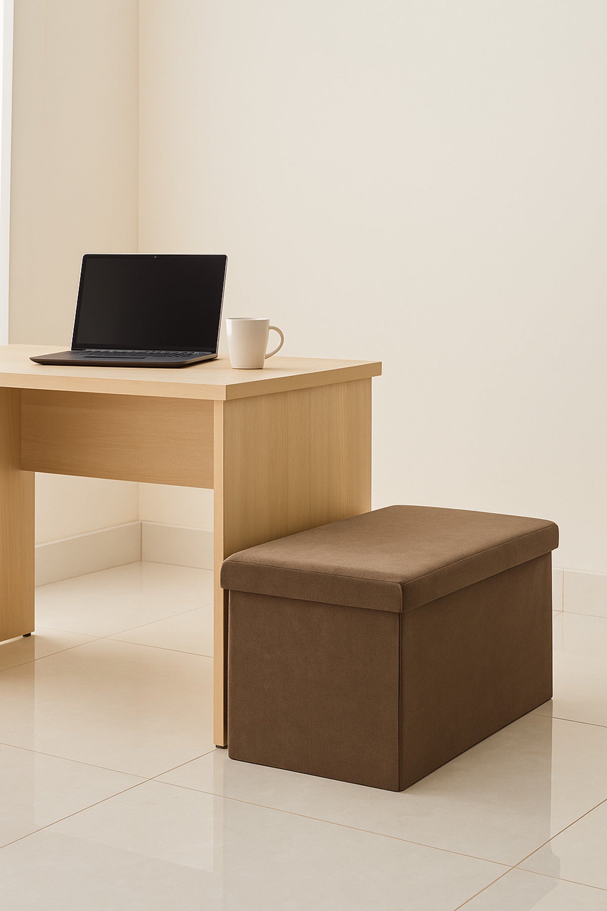 Brown Foldable Storage Ottoman Bench 76_38_38 cm Ð Fabric Seat with Hidden Storage Box