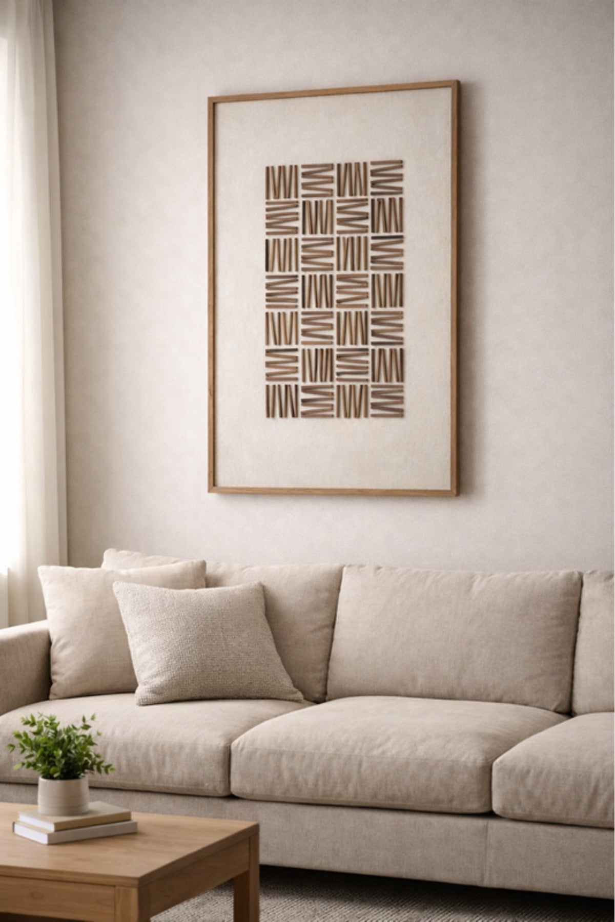 Natural Wood Geometric Wall Art with Wooden Frame Modern Decorative Panel natural wood