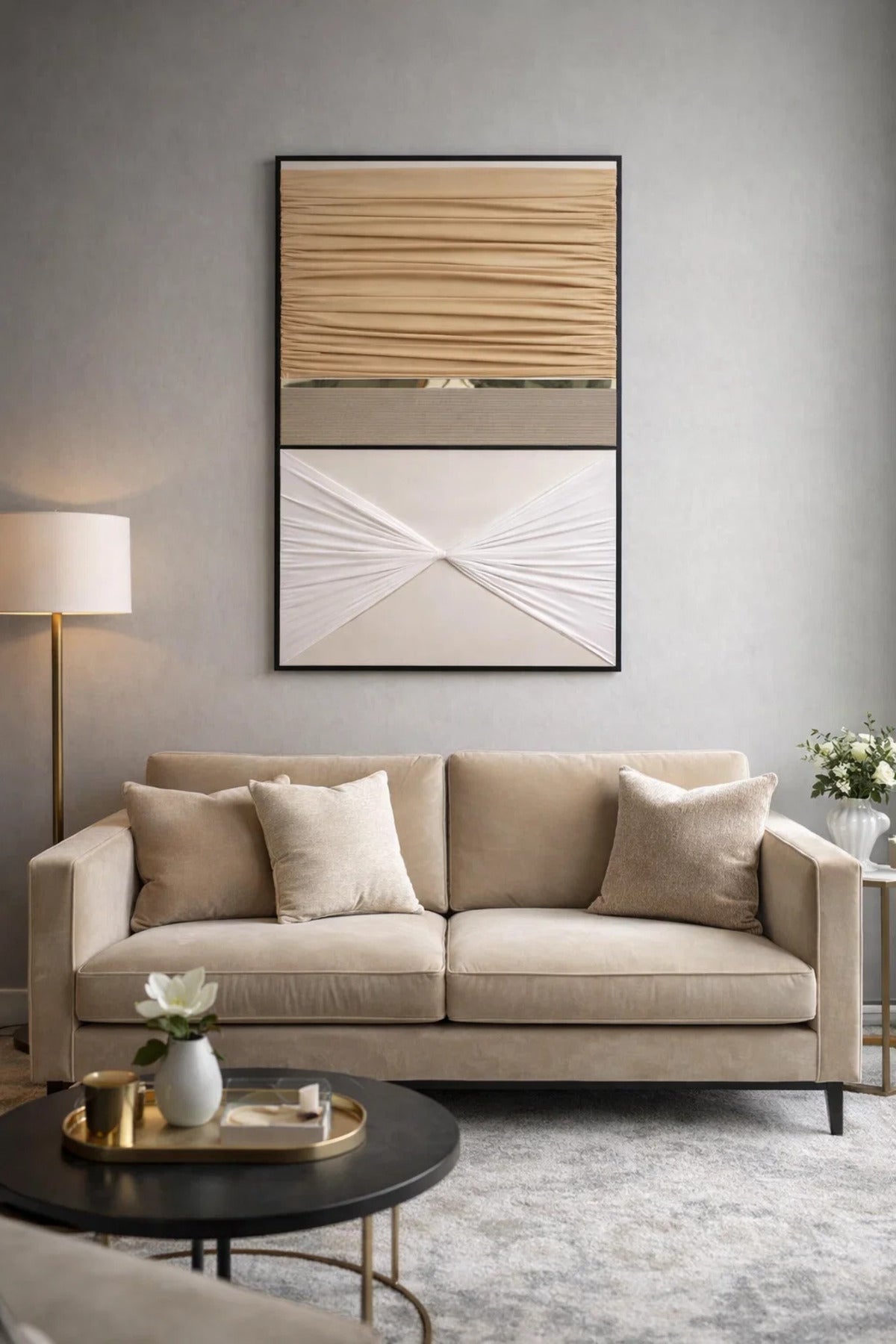 Textured Wall Art 120_80 cm Ð Elegant Fabric Design with Mirror Accent