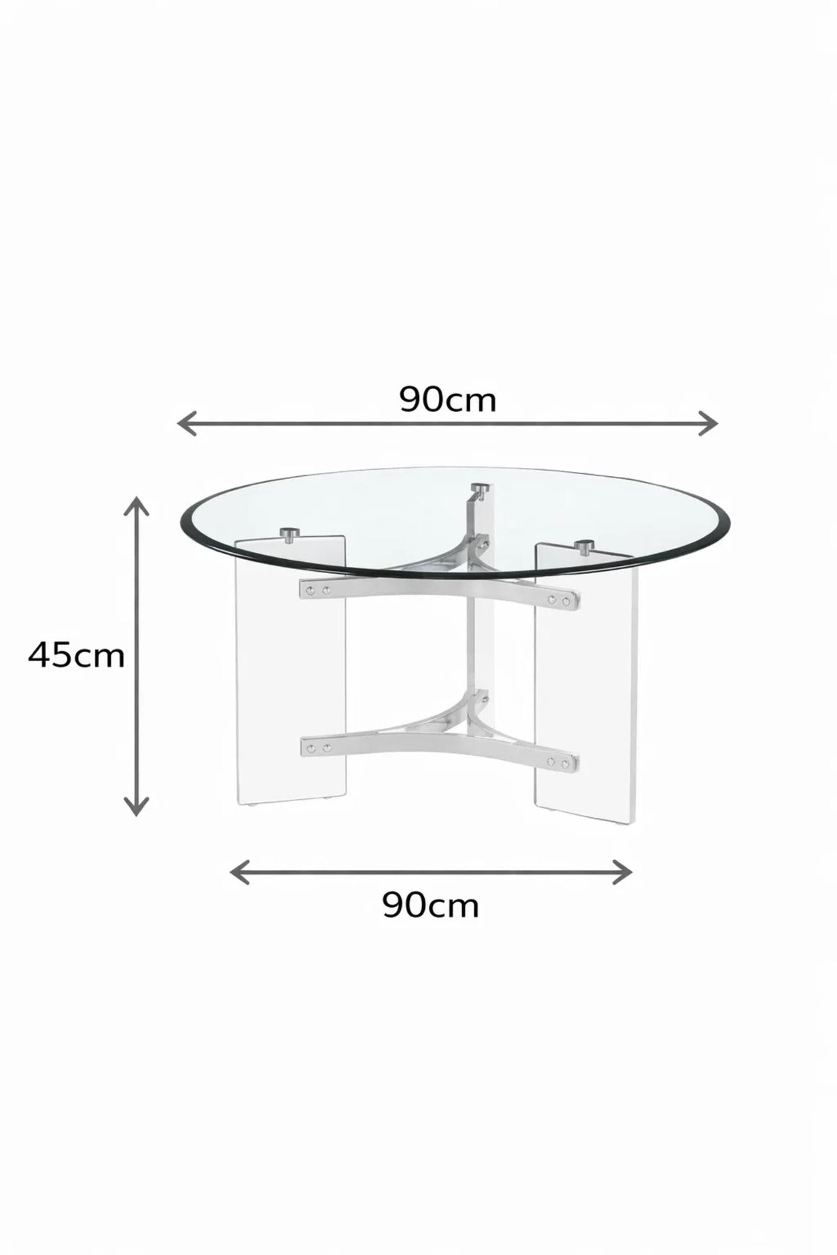 Luxury Round Glass Center Table with Transparent Acrylic Base and Silver Details for Home 90cm