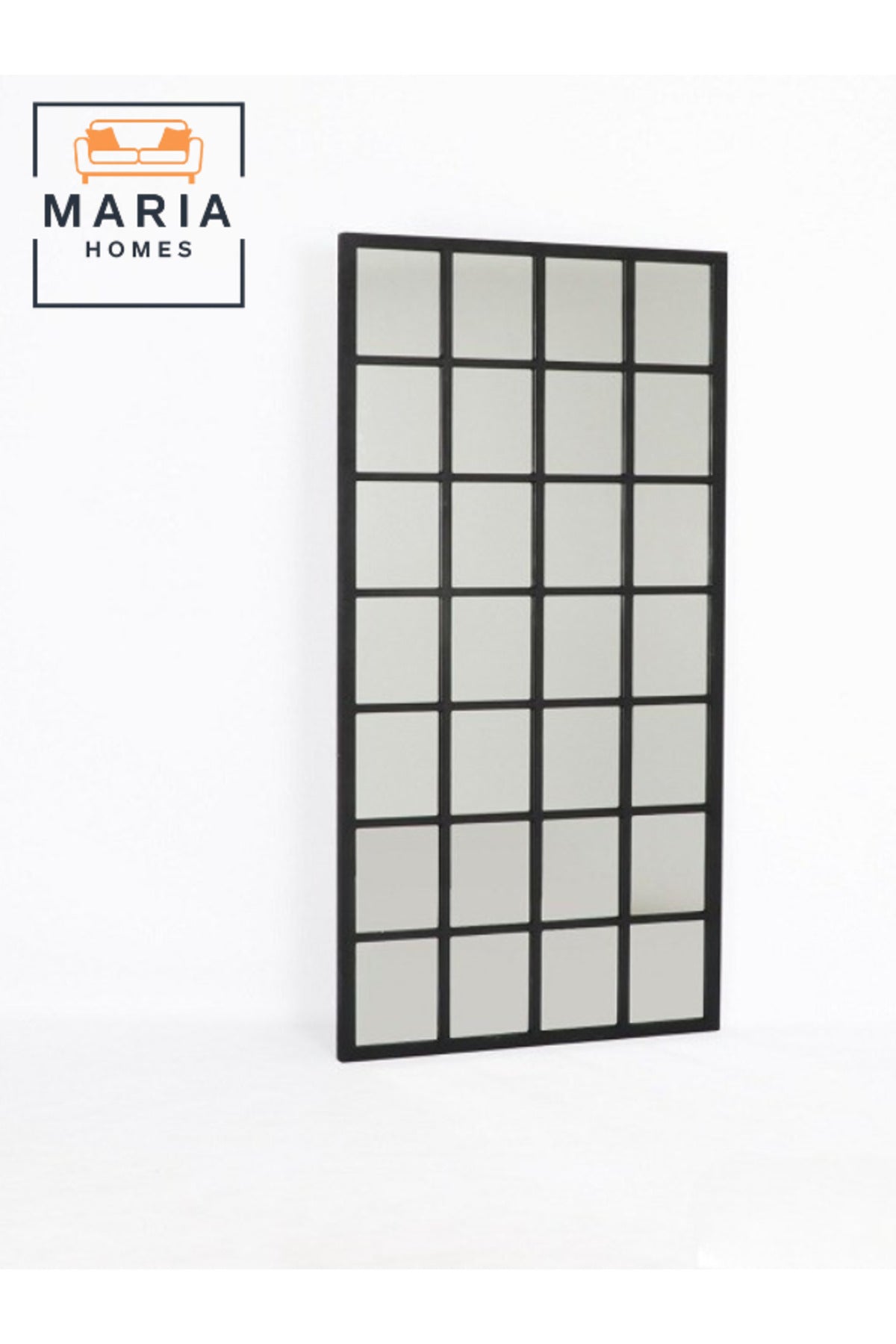 Black Wooden Frame Wall Mirror with Grid Design Ð Decorative Full-Length Mirror (180_80 cm)