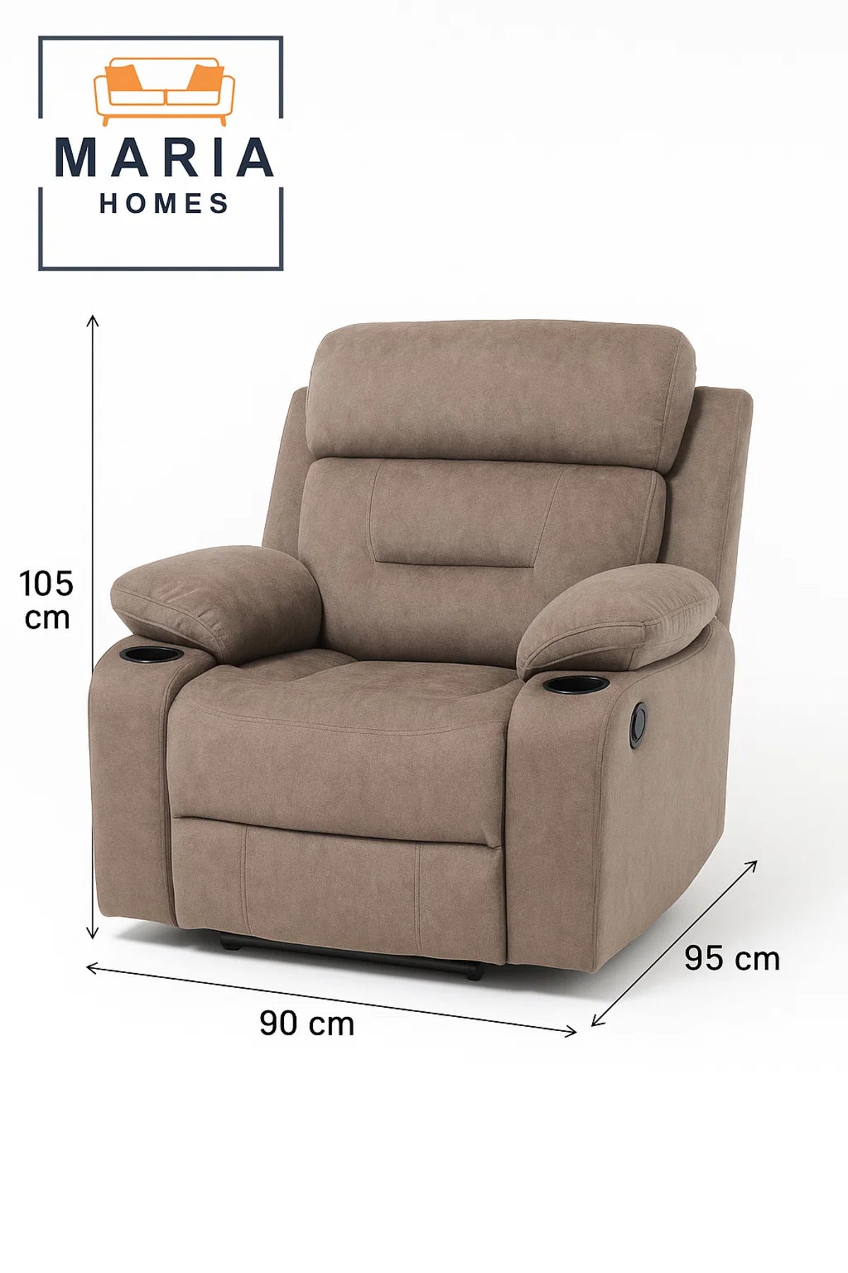 Brown Recliner Armchair with Dual Cup Holders Ð Comfortable Fabric Lounge Chair for Living Room