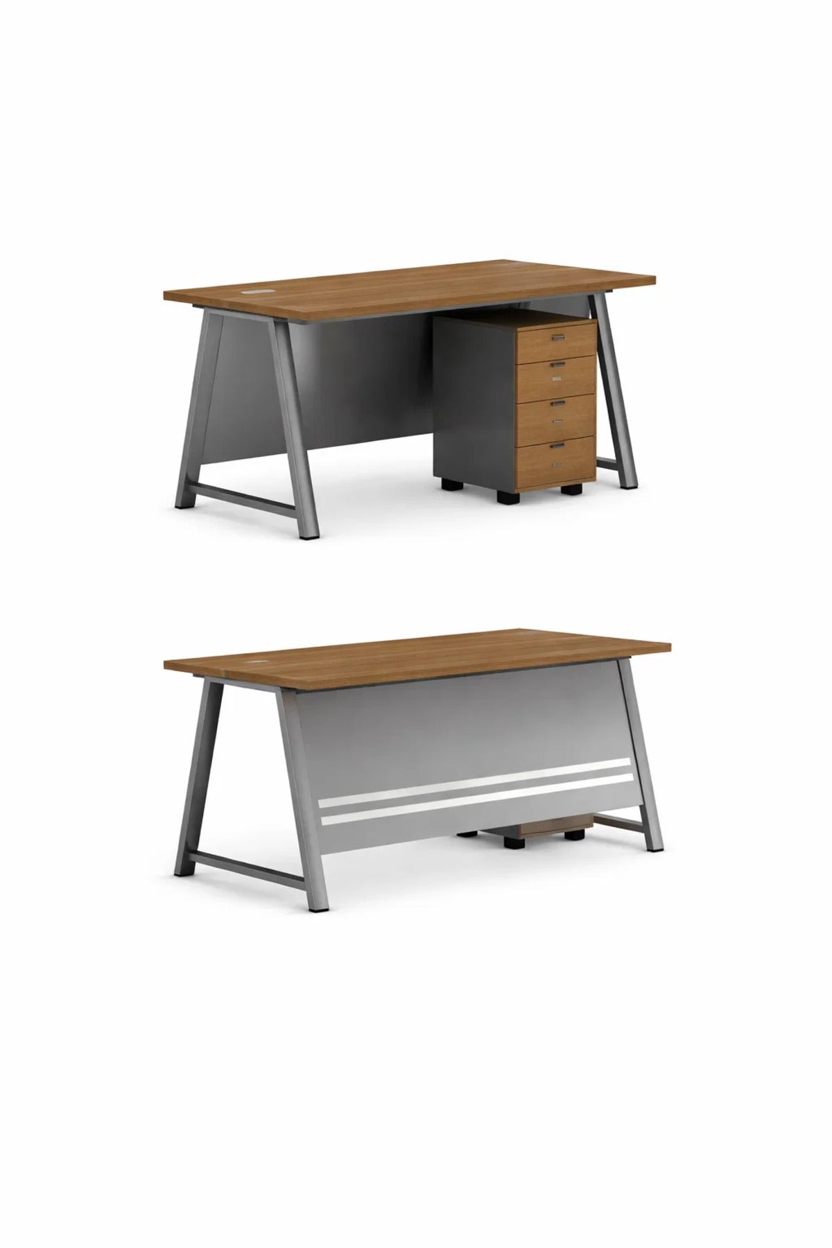 Modern Grey Office Desk with Wooden Top and Storage Drawer √ê Compact Executive Desk