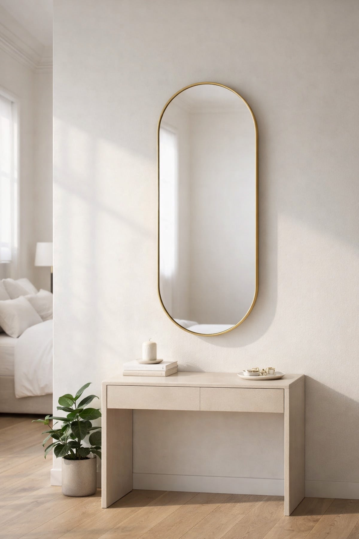 Brushed Brass Oval Wall Mirror with Slim Metal Frame-size 120*60CM