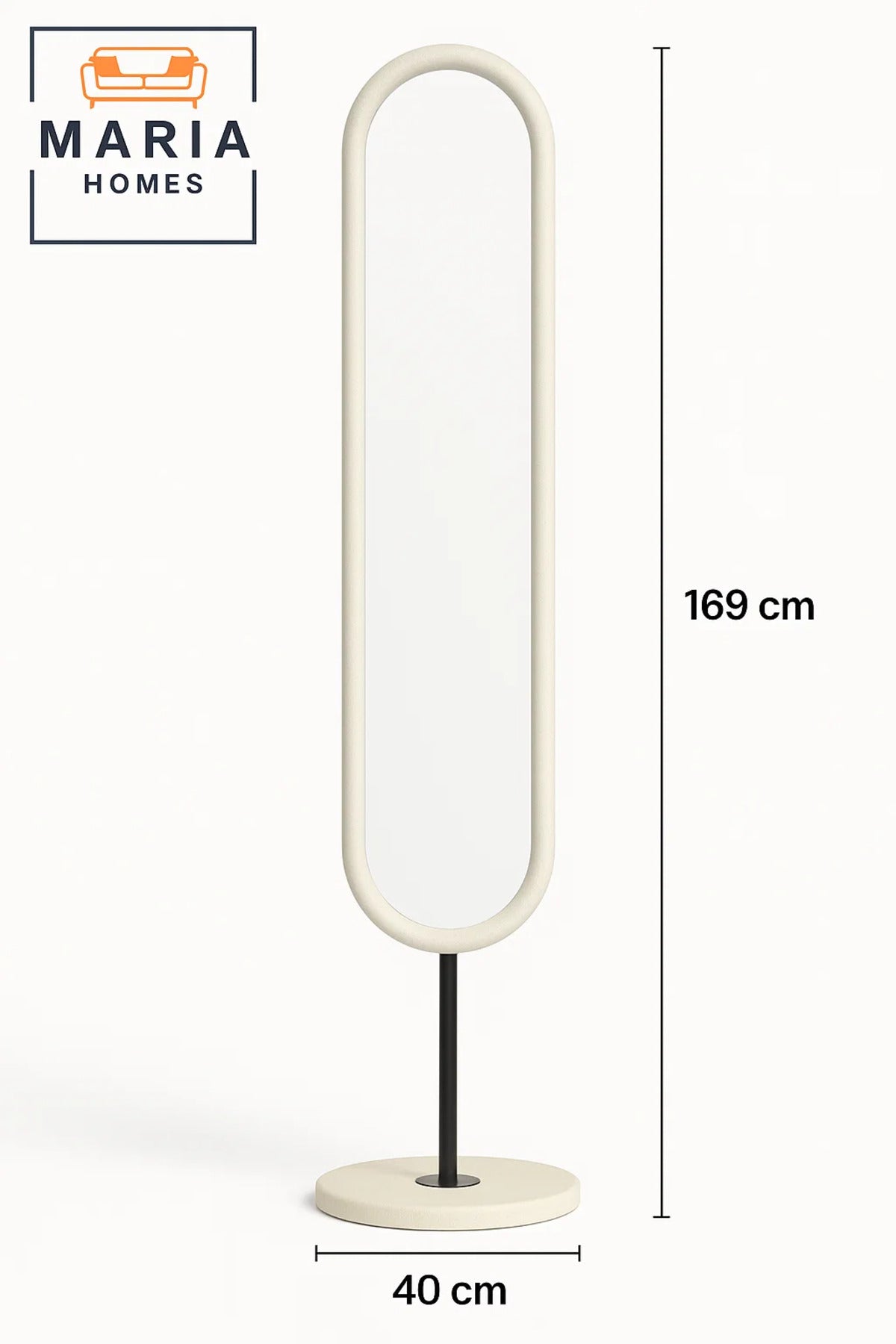 Modern White Full-Length Oval Mirror with Metal Stand Ð 169x40 cm