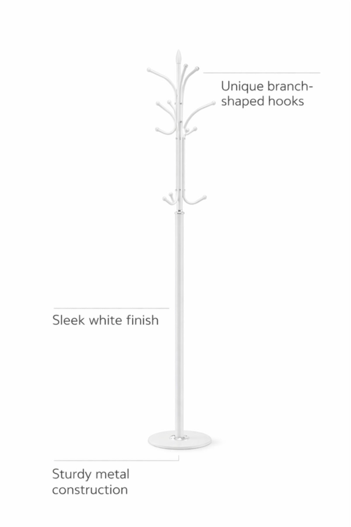 Premium White Floor Coat Hanger Stand - Sturdy Metal Hall Tree Organizer for Entryway Bedroom Office