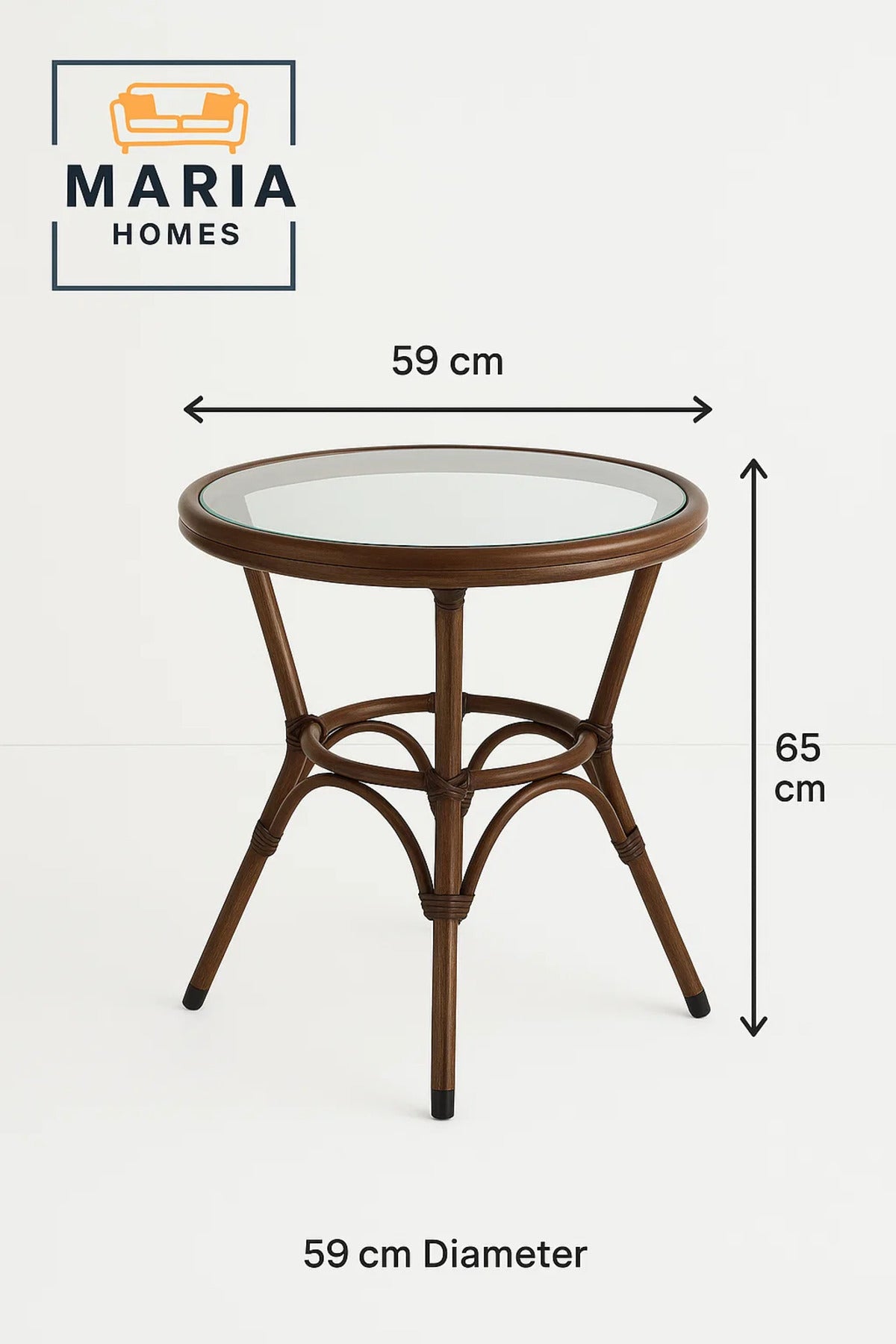Round Rattan Bistro Table with Glass Top