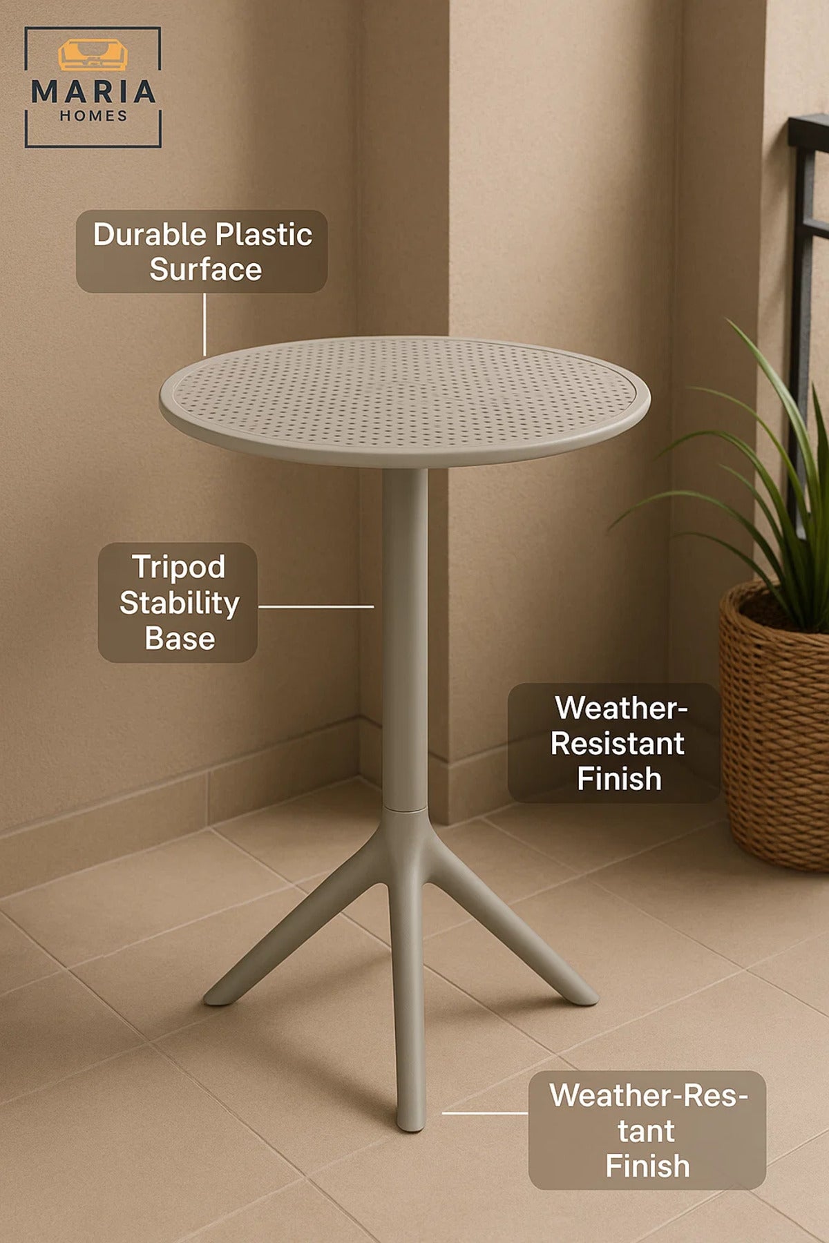 Modern Round Outdoor Plastic Bistro Table Ð Grey