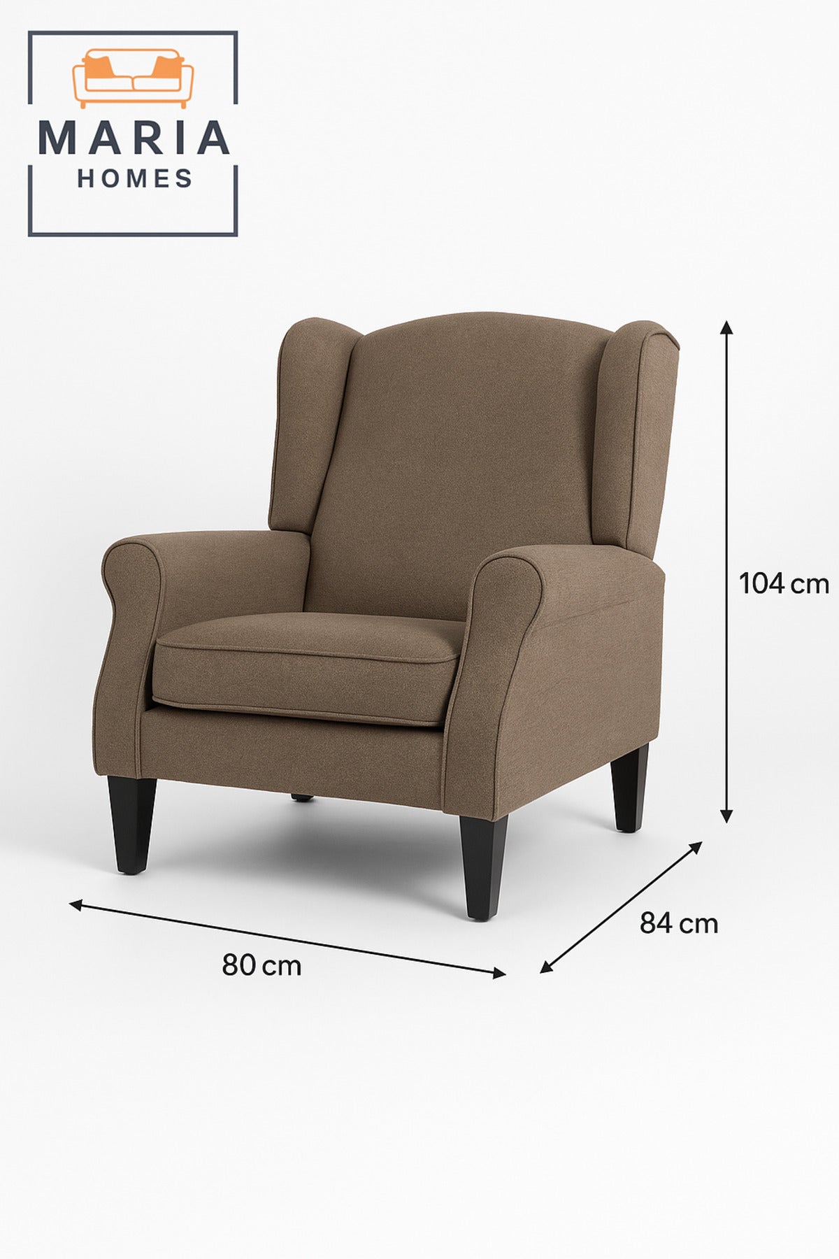 Light Brown Wingback Armchair Ð Classic Accent Chair with Cushioned Seat