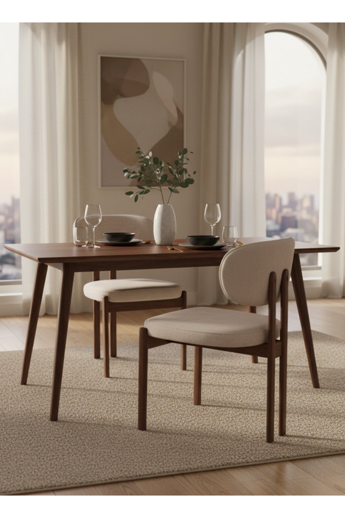 Beige Upholstered Chair with Wooden Legs, 80x49x48 CM beige upholstered chair Kitchen