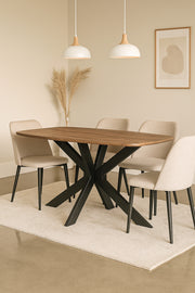 Modern Dining Table Ð 150_90_75 cm | Wooden Top Table with Black Metal Cross Legs