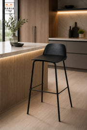 Modern Counter Bar Stool with Curved Backrest, Slim Frame and Integrated Footrest | High Kitchen Stool for Breakfast Bar, Café and Counter