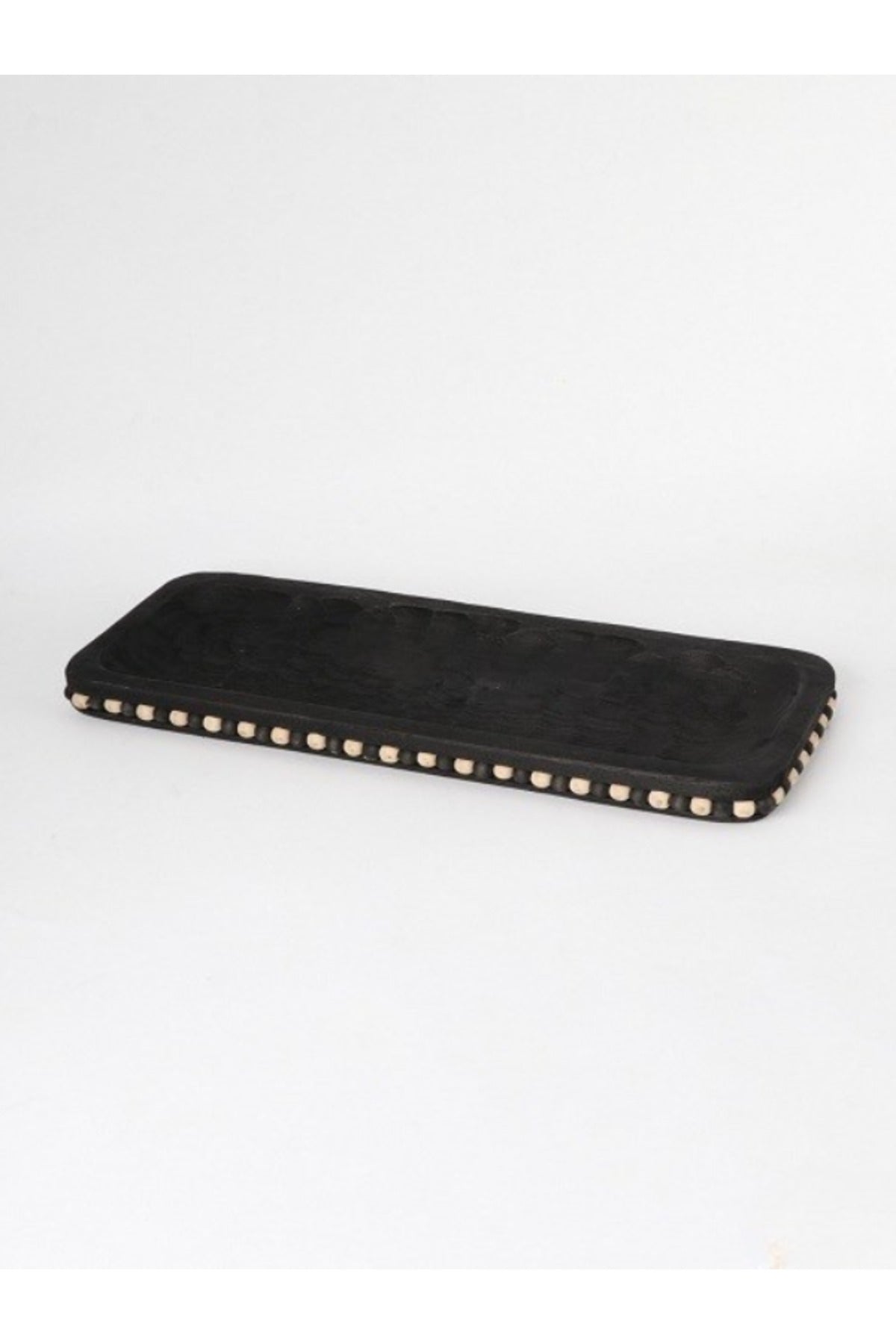 Black Wooden Rectangular Decorative Tray with Stud Detailing Ð Modern Table Accent