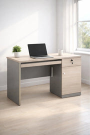 Modern Light Wood Office Desk with Storage and Cable Management