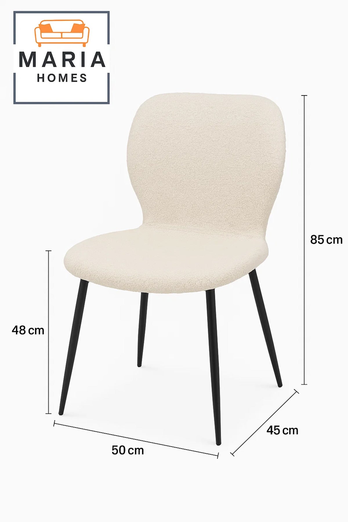 Cream BouclŽ Fabric Dining Chair Ð Cozy Curved Seat with Black Metal Legs for Modern Home or Office