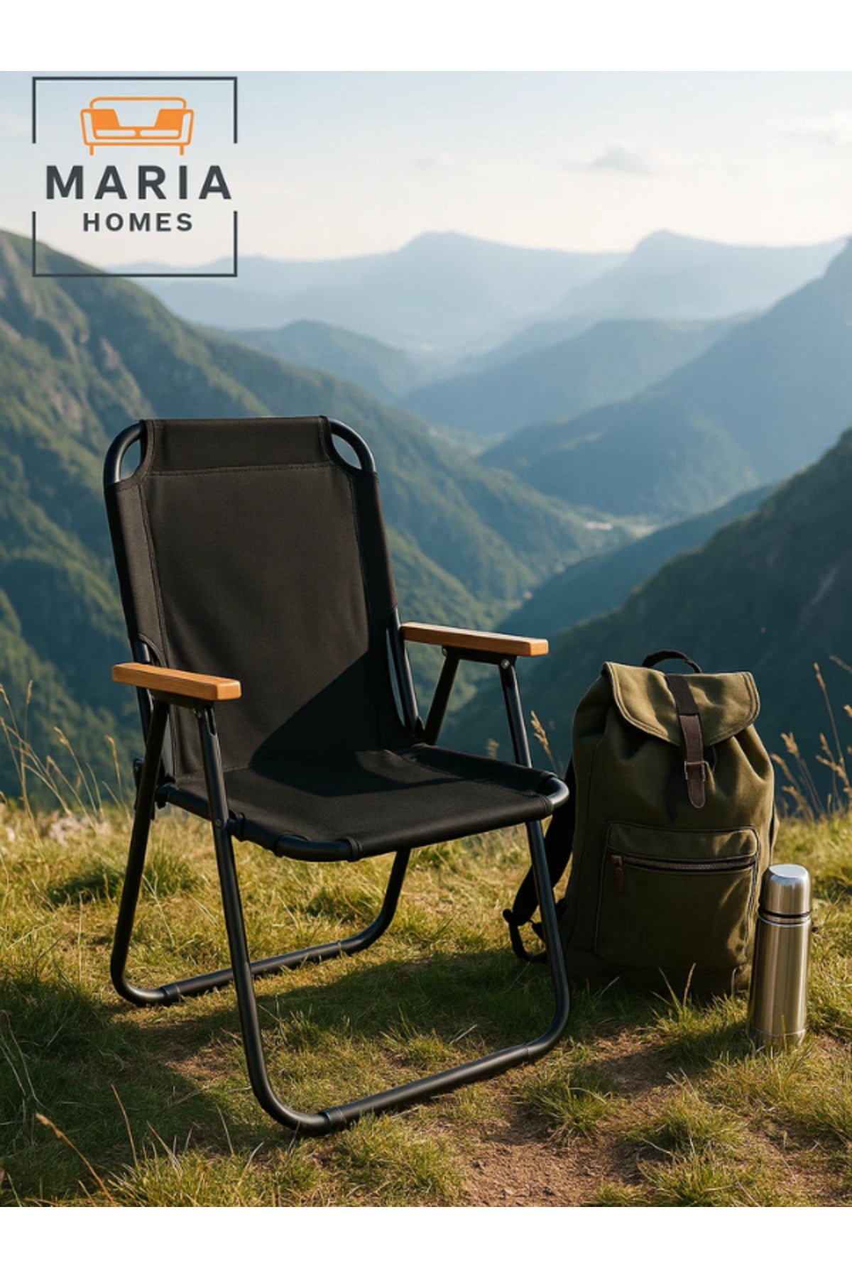 Aluminum Frame Folding Camping Chair, for Picnic, Beach, Garden, Black - 78H x 40SH x 52D x 52W cm
