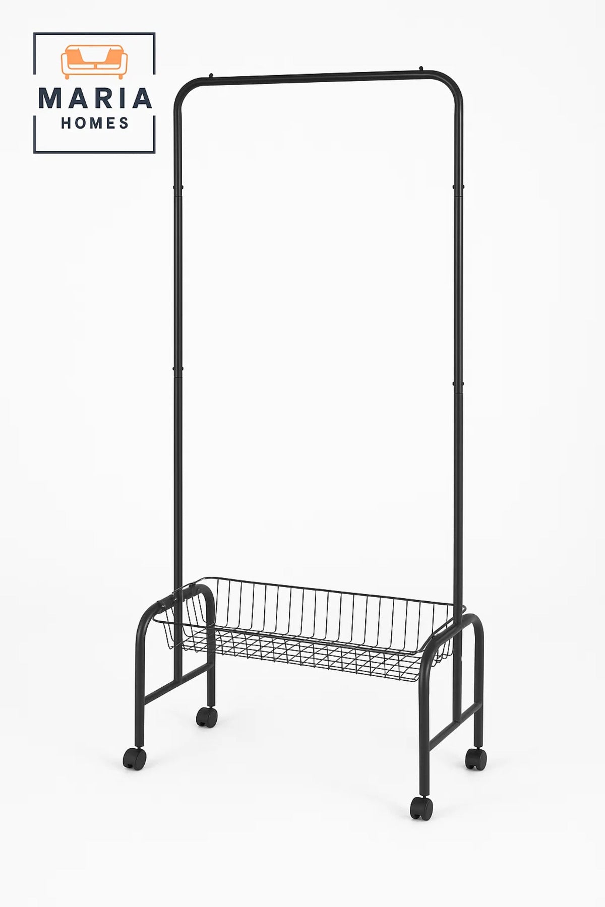 Black Steel Garment Rack with Bottom Wire Basket