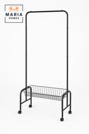 Black Steel Garment Rack with Bottom Wire Basket