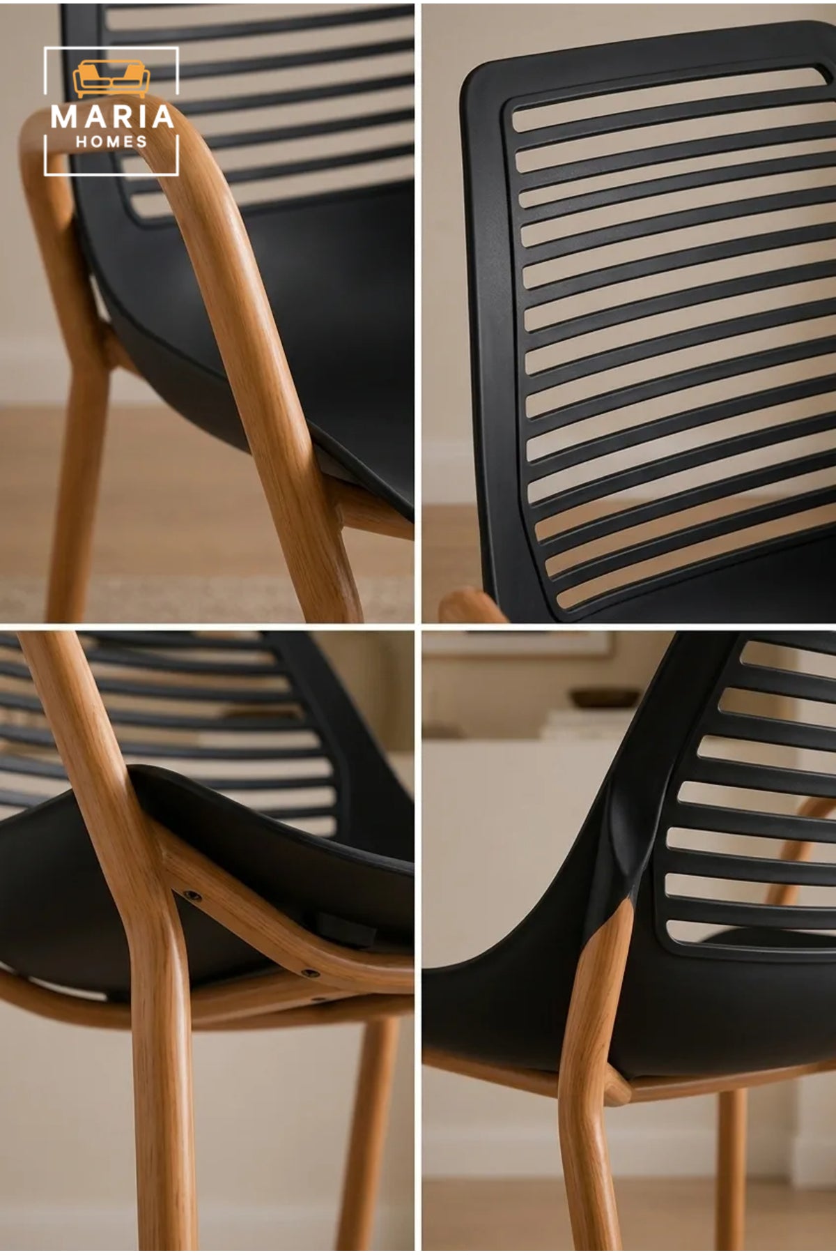 Modern Black Plastic Dining Chair with Wood-Look Legs and Armrests √ê Contemporary Indoor Outdoor Dining Chair for Kitchen, Caf≈Ω & Patio