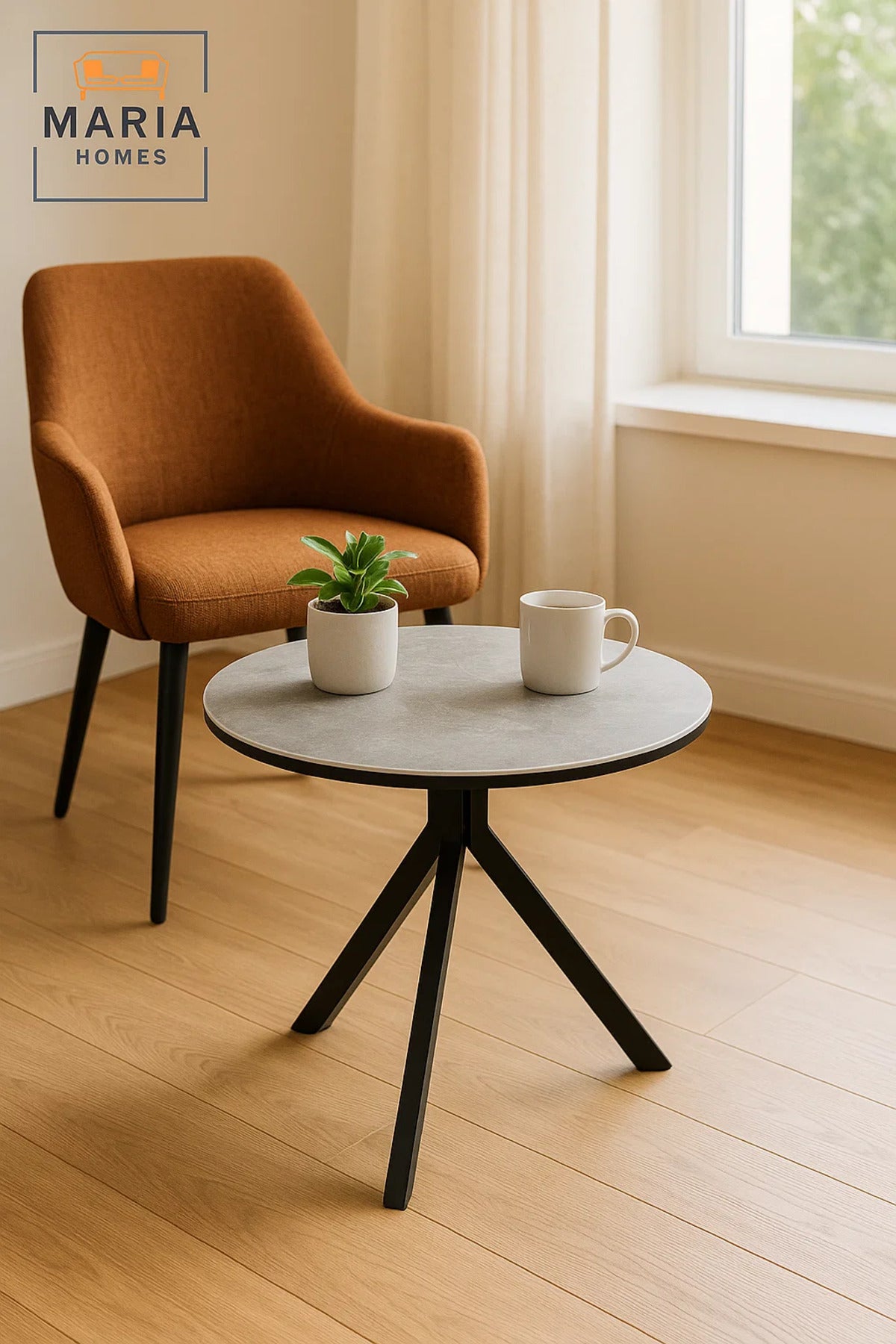Round Grey Marble Dining Table √ê Modern Caf≈Ω, Restaurant, Office & Home Metal Furniture 70_70_60 cm