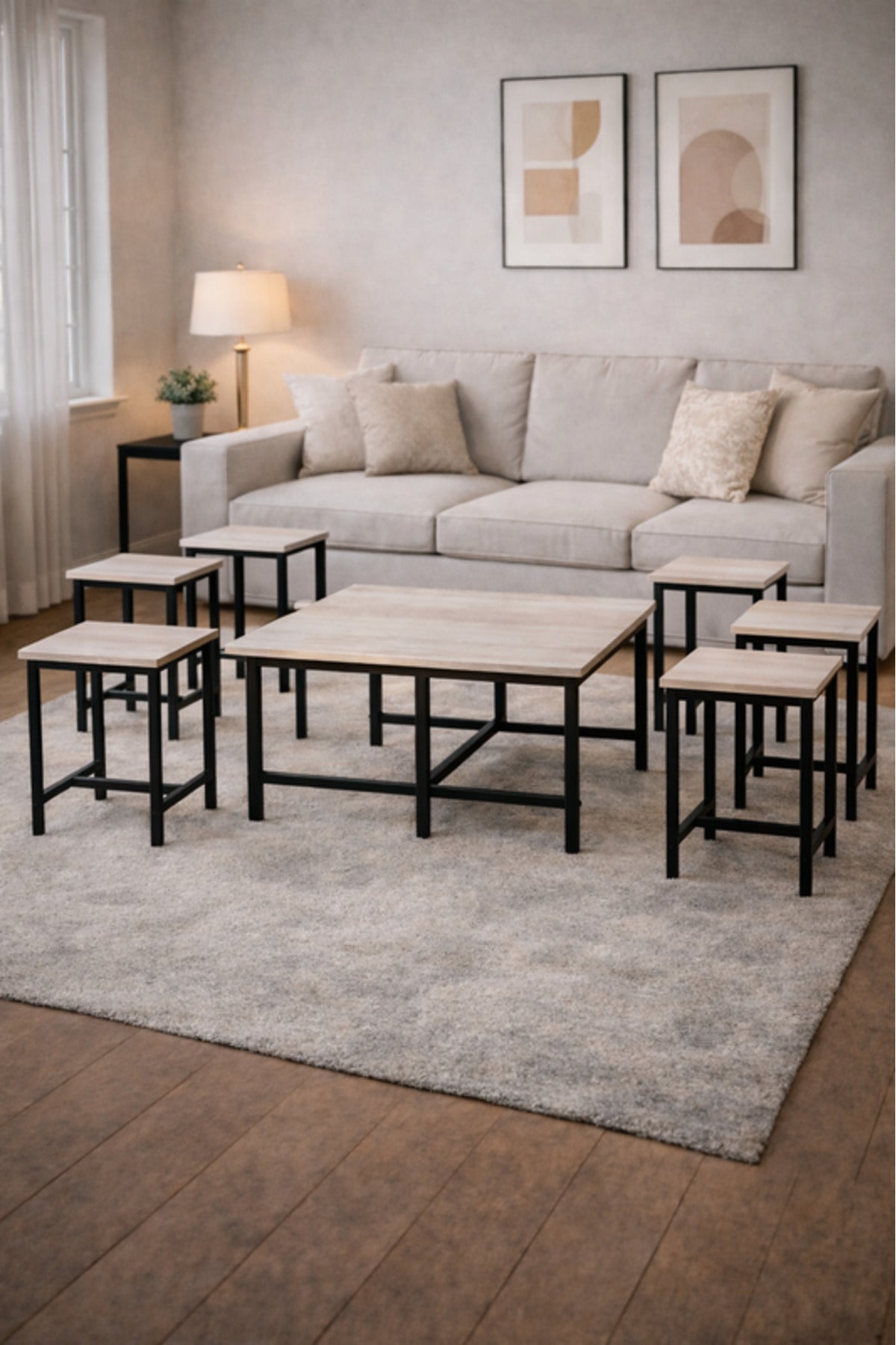L.Wood 1+6 Coffee Table Set √ê Light Wood Design with 1 Large and 6 Side Tables