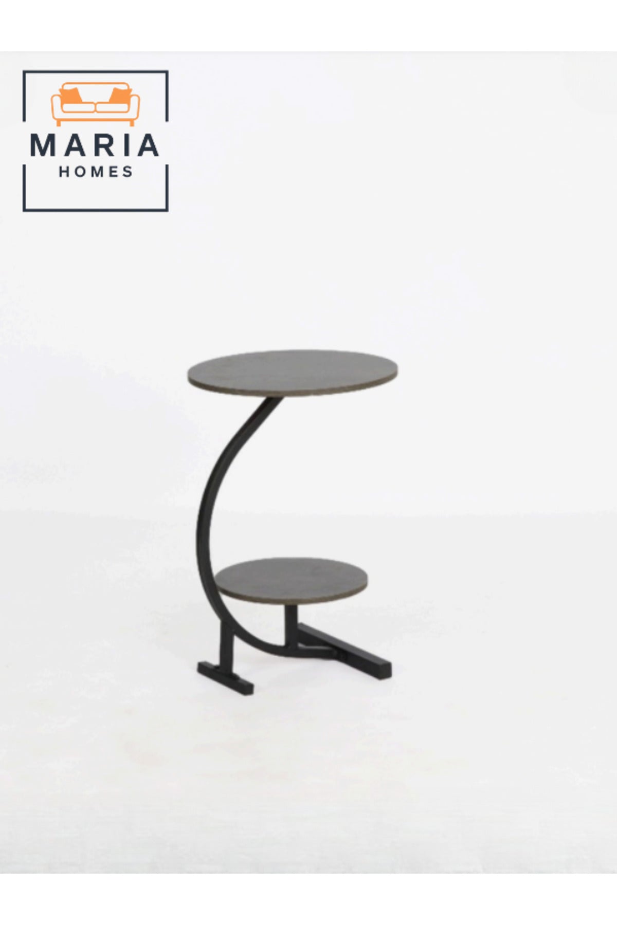 Modern Gray Round Side Table with Metal Frame Ð Two-Tier Accent Table (40_60 cm)