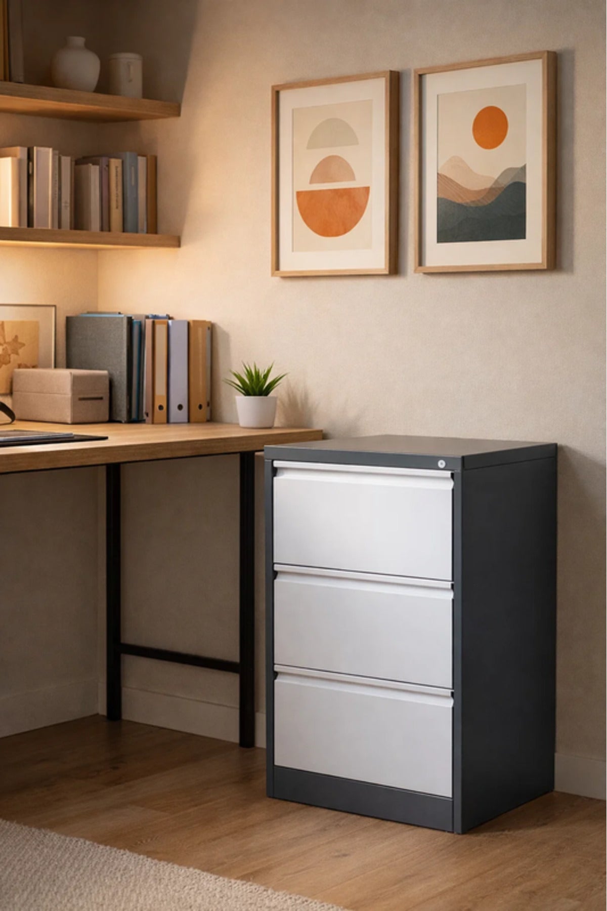 Grey and White Metal Filing Cabinet with 3 Drawers 103 _ 45 _ 62 cm