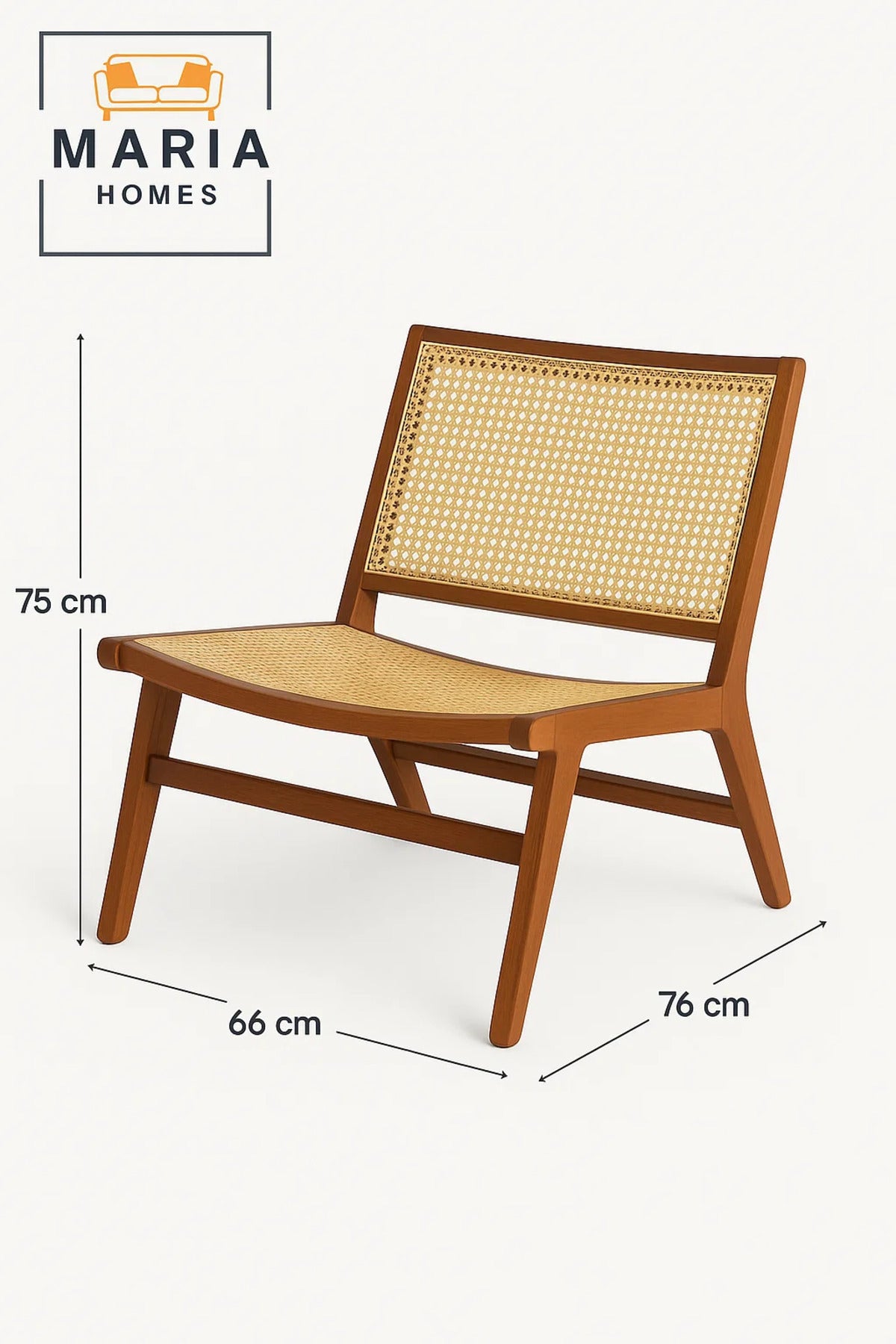 Classic Wooden Lounge Chair with Handwoven Rattan Seat and Backrest Ð Vintage Boho Accent Seating
